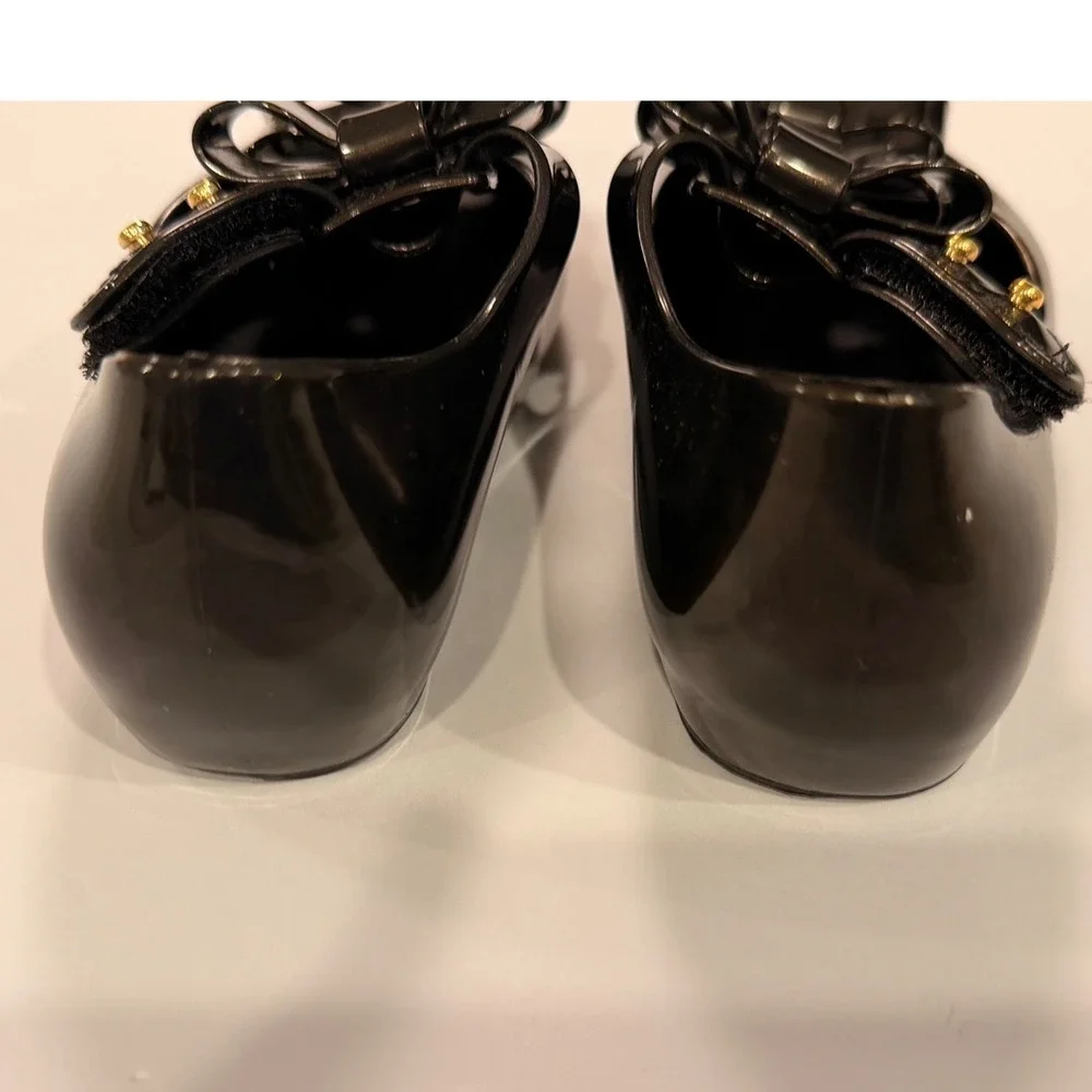 Mini Melissa Ultragirl Triple Bow Black Glitter Jelly Mary Jane Flats Kids US 8